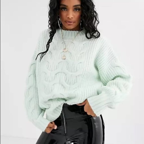 Missguided Sweaters - MISSGUIDED Oversized Cable Knit Sweater Mint